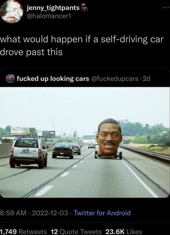 What would happen if a selfdriving car drove past this fucked up