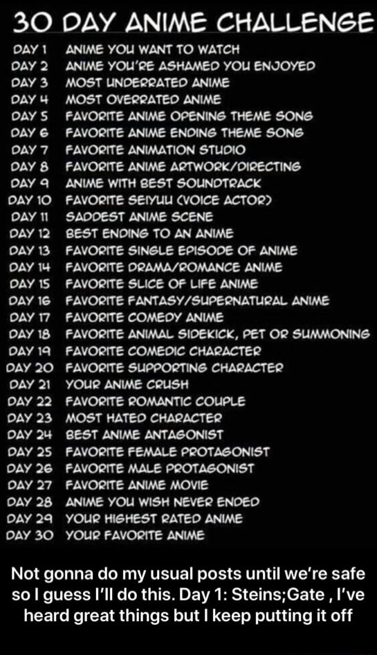 30 DAY ANIME CHALLENGE OAY1 ANIME YOU WANT TO WATCH DAY 2 ANIME YOU RE