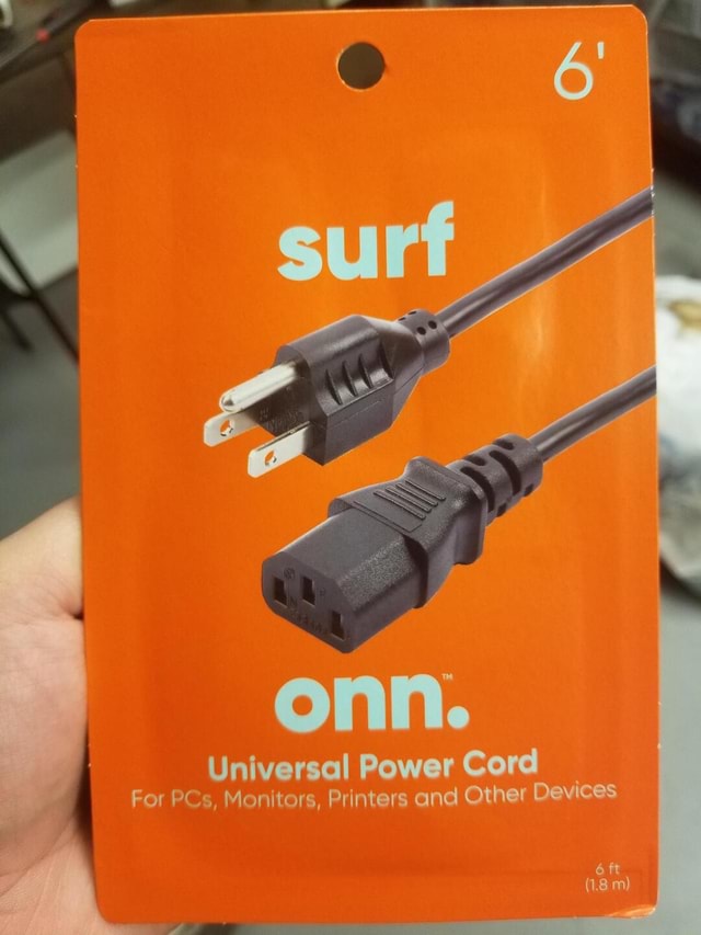 Onn. Universal Power Cord For PCs, Monitors, Printers and Other Devices