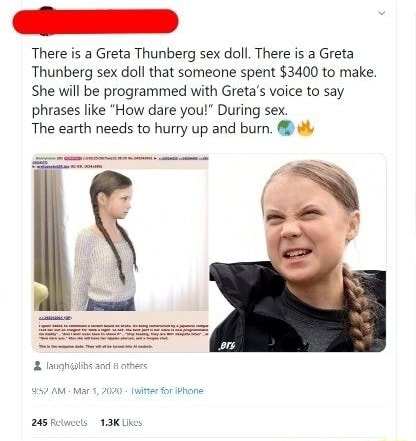 There is a Greta Thunberg sex doll that someone spent $3400 to make, She wi...