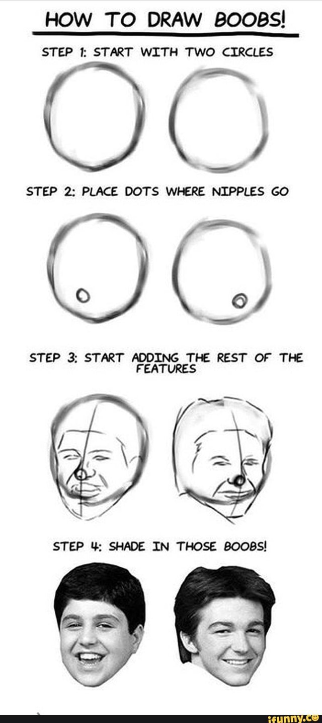 HOW TO DRAW BOOBS! STEP I: START WITH TWO CIRCLES STEP 2: PLACE DOTS