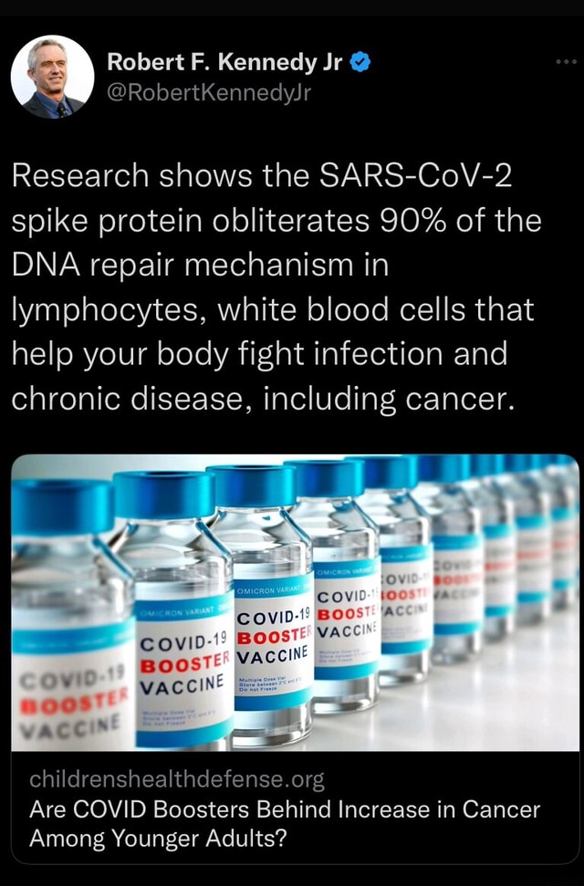 ~A Robert F. Kennedy Jr @ @RobertKennedyJr Research shows the SARS-CoV ...