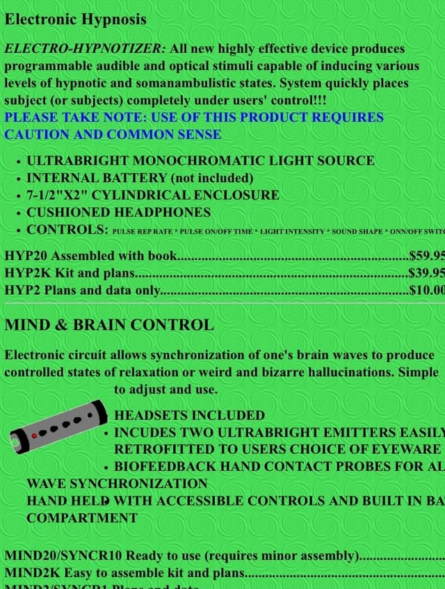 Electronic Hypnosis ELECTROHYPNOTIZER All new highly effective device
