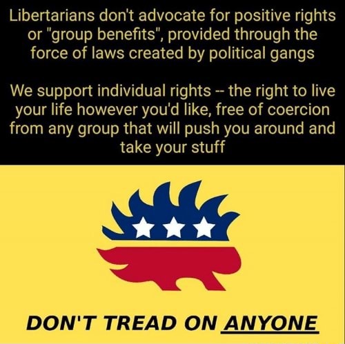 Libertarians Dont Advocate For Positive Rights Or Group Benefits Provided Through The Force