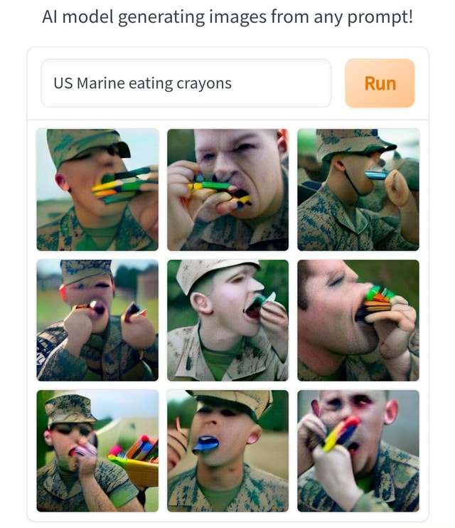 Al model generating images from any prompt! US Marine eating crayons …