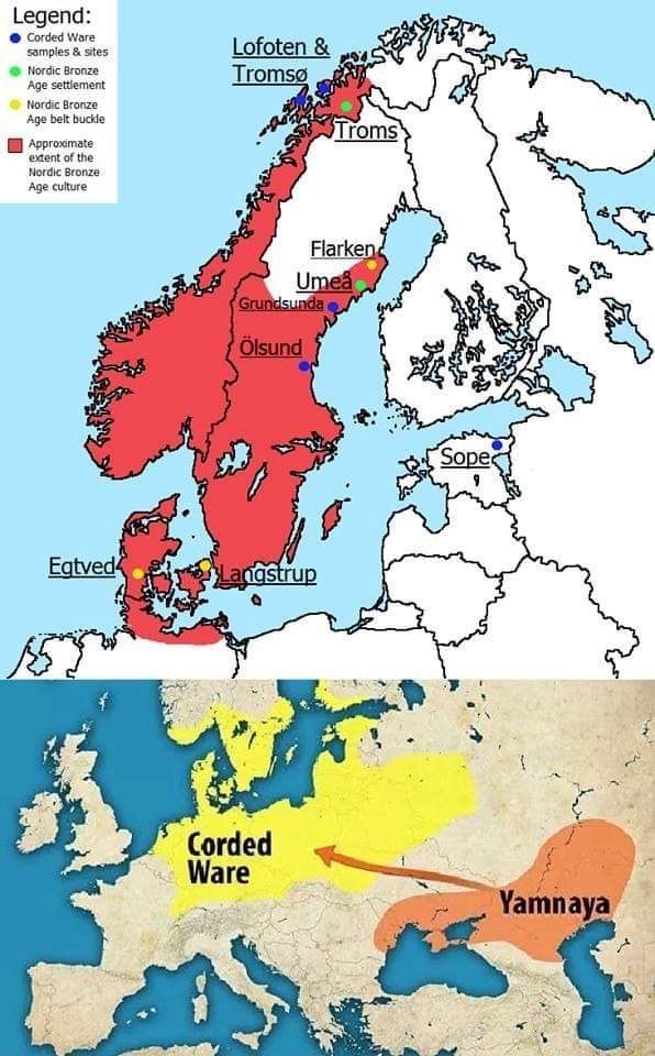 Legend Corded Ware samples & stes Wordic Bronze 'Age setiement Nordic