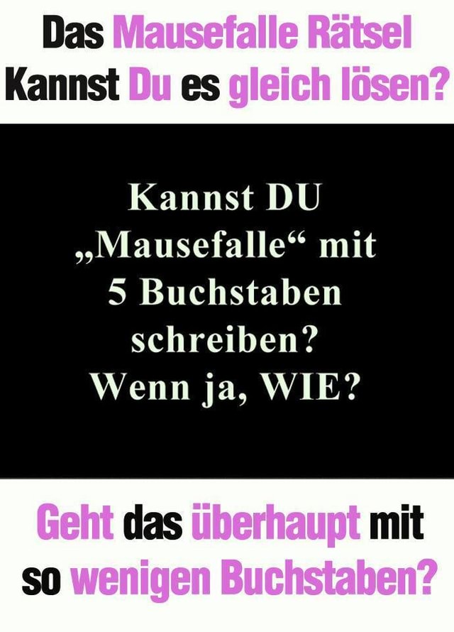 Das Mausefalle Rätsel Kannst Du es gleich lösen? Kannst DU &ldquo;Mausefalle