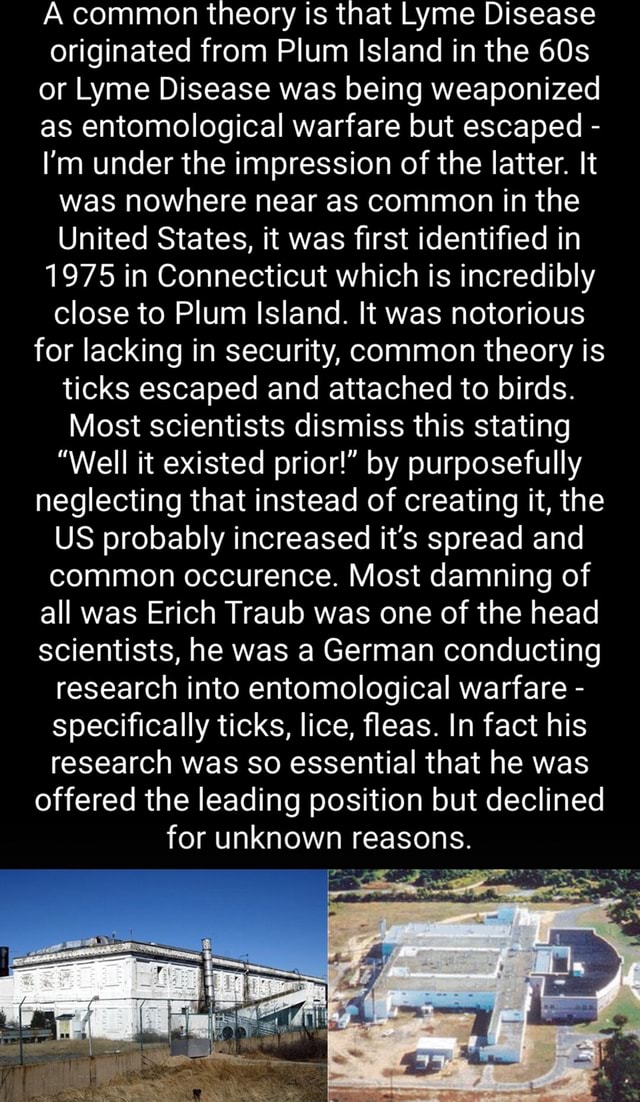 A common theory is that Lyme Disease originated from Plum Island in the