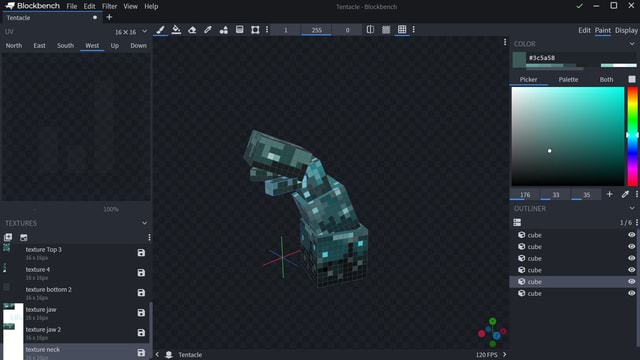 Blockbench File Edit Filter View Help Tentacle - Blockbench - O x ...