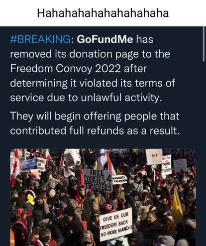 #BREAKING: GoFundMe Has Removed Its Donation Page To The Freedom Convoy ...