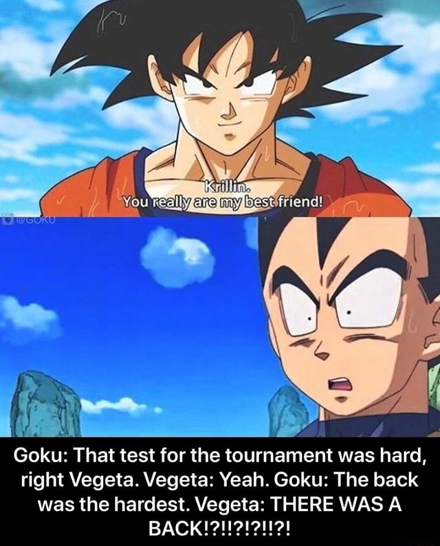  Goku  That test for the tournament was hard right Vegeta 