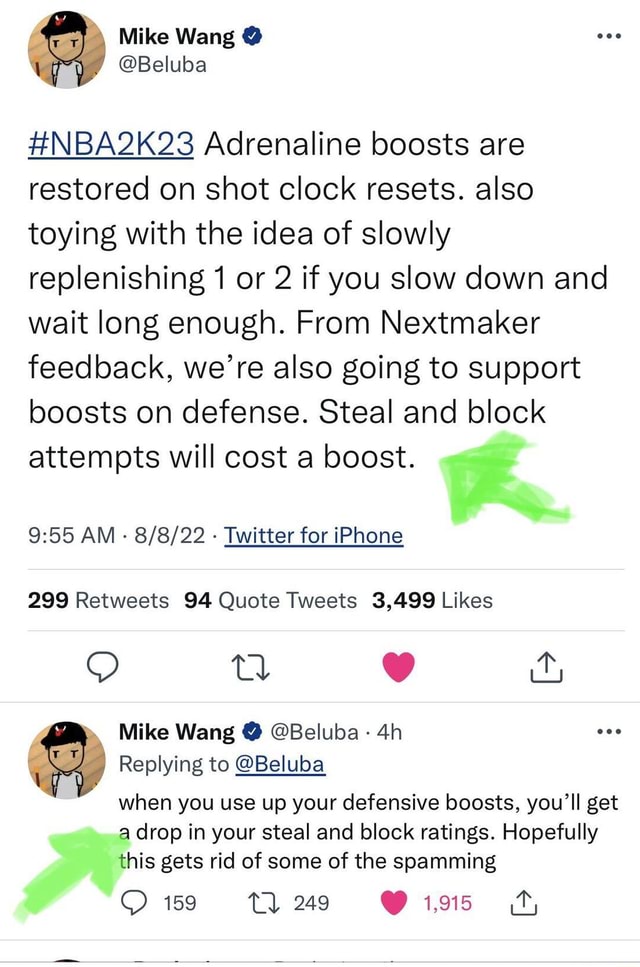 Mike Wang Beluba HNBA2K23 Adrenaline boosts are restored on shot