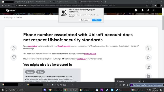 Phone number associated withU Ubisoft would like to send you push Phone number associated withU Ubisoft would like to send you push
