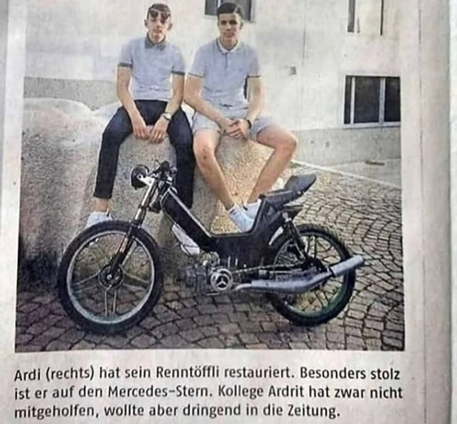 Ardi (rechts) hat sein Renntöffli restauriert. Besonders stolz ist er