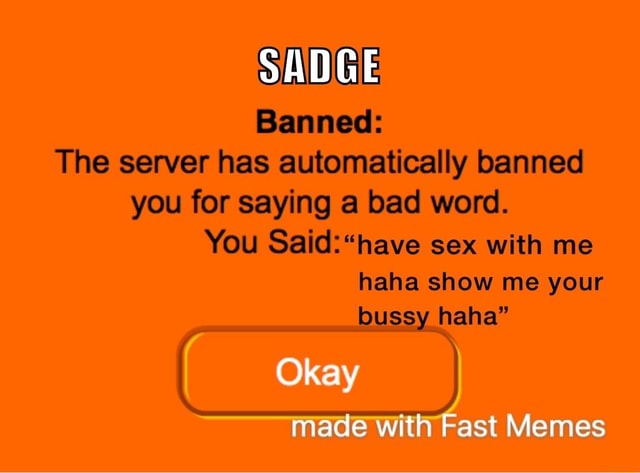Sadge Banned The Server Has Automatically Banned You For Saying A Bad Word You Have Sex With