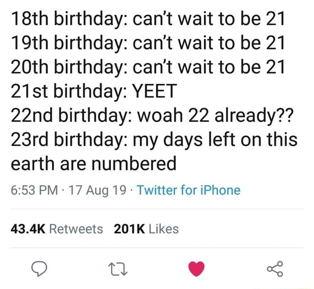 18th Birthday Can T Wait To Be 21 19th Birthday Can T Wait To Be 21 th Birthday Can T Wait To Be 21 21st Birthday Yeet 22nd Birthday Woah 22 Already 23rd Birthday My