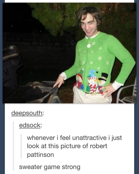 robert pattinson in green sweater