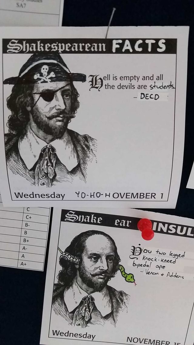 I work in a school I have a Shakespearean insults calendar Co worker