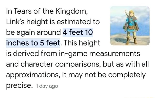 Eggirl - In Tears of the Kingdom, Link's height is estimated to be ...