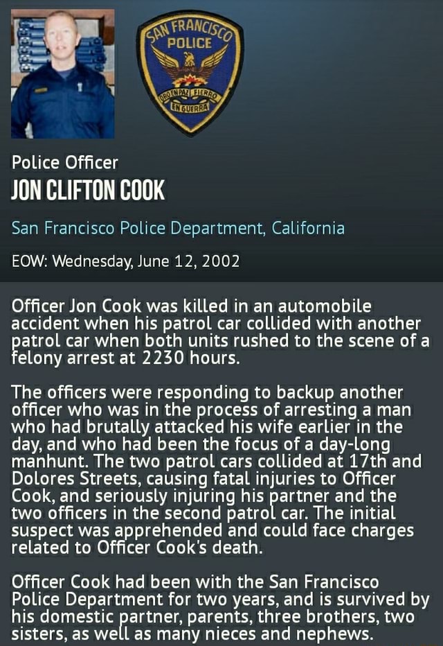 Police Officer JON CLIFTON COOK San Francisco Police Department ...
