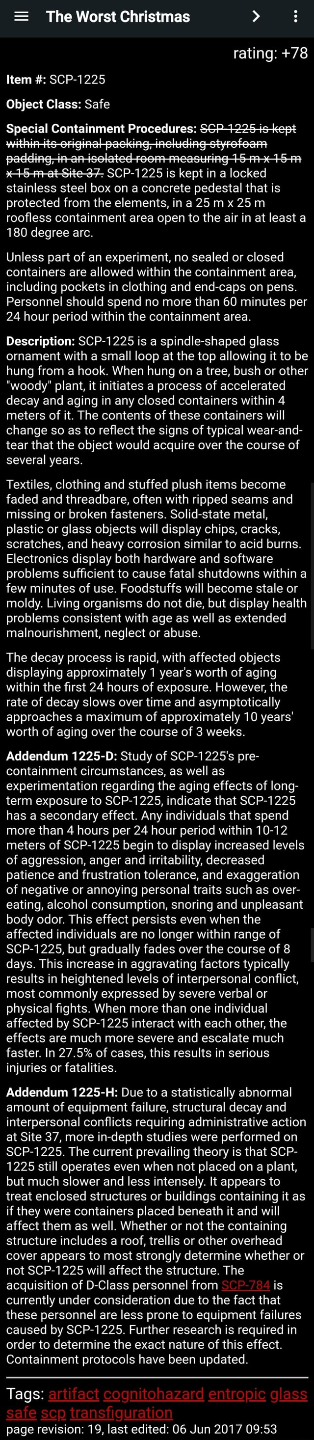 The Worst Christmas Object Class Safe Special Containment Procedures Sgp 4 225s Kept Bio Iainal Kina Inclui C She 3 Scp 1225 Is Kept In A Locked Stainless Steel Box On A Concrete Pedestal