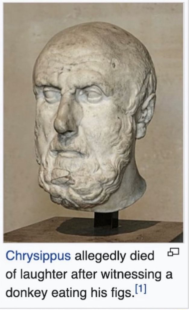Chrysippus allegedly died of laughter after witnessing a donkey eating