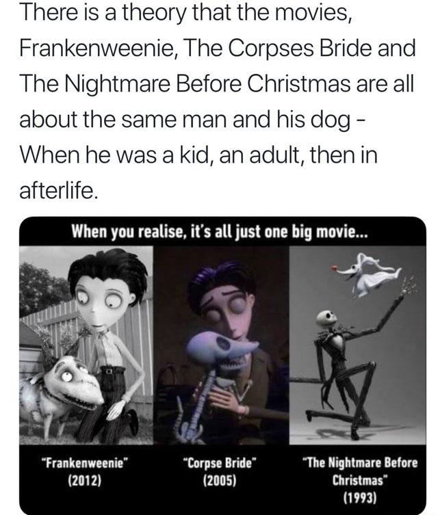 There is a theory that the movies Frankenweenie The Corpses