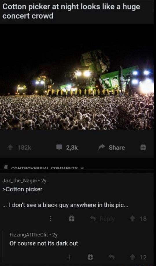 Cotton picker at night looks like a huge concert crowd Share