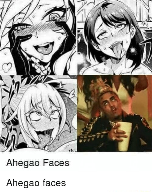 prompthunt: meme of an anime girl doing the ahegao face. Her head is way  too wide and her eyes are too small. Funny, trending on 9gag