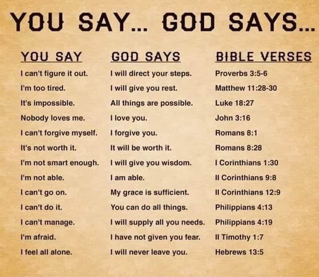 YOU SAY... GOD SAYS... YOU SAY GOD SAYS BIBLE VERSES can't figure it ...