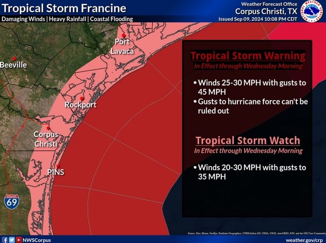 Tropical Storm Francine Corpus Christi, TX Damaging Winds I Heavy ...