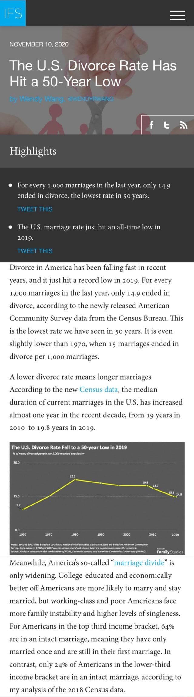 Ifs November 10 2020 The U S Divorce Rate Has Hit A 50