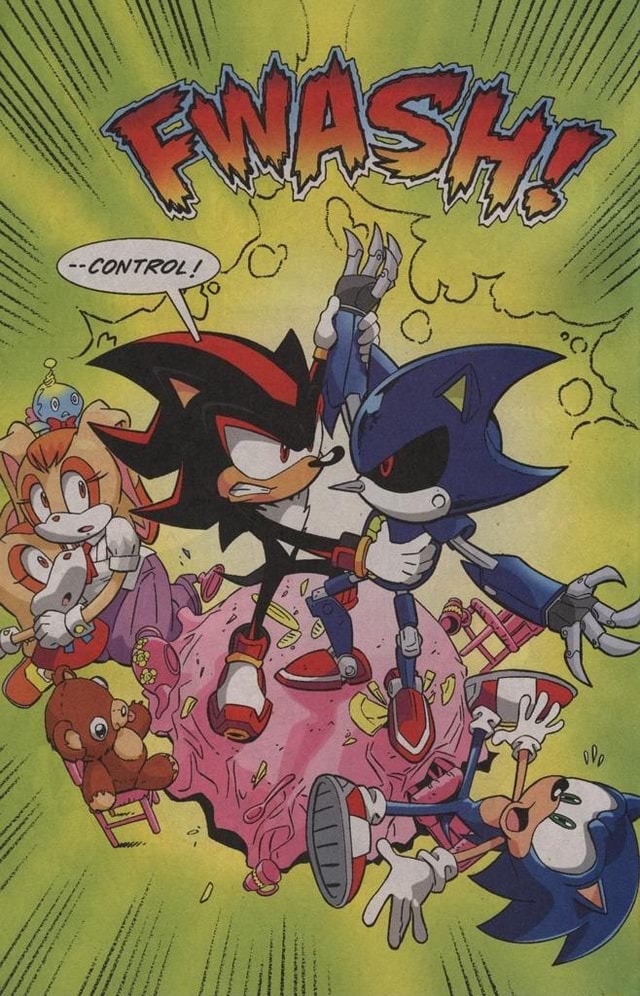 Archie Shadow and Metal Sonic use Chaos Control to travel to the Sonic