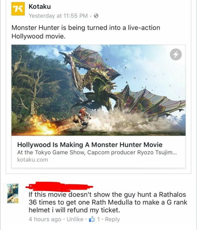 Monster Hunter Is Being Turned Into A Live Action Hollywood Movie Hollywood Is Making A Monster Hunter Movie At The Tokyo Game Show Capcom Producer Ryozo Tsujimm ª If This Mowe Doesn T