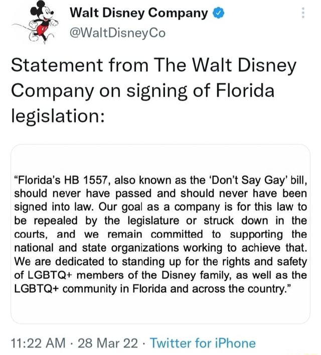 Walt Disney Company WaltDisneyCo Statement from The Walt Disney