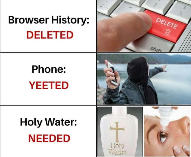 Browser History DELETED Phone YEETED Holy Water NEEDED iFunny