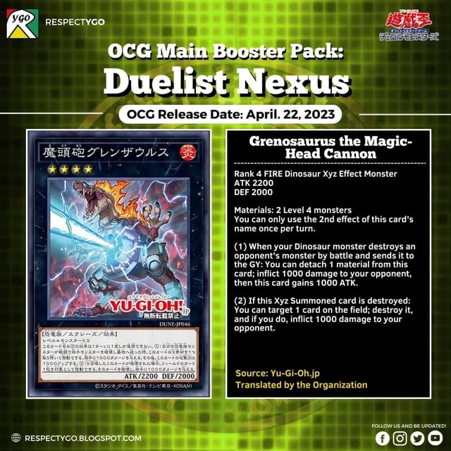 R RESPECTYGO OCG Main Booster Pack Duelist Nexus Grenosaurus the Magic