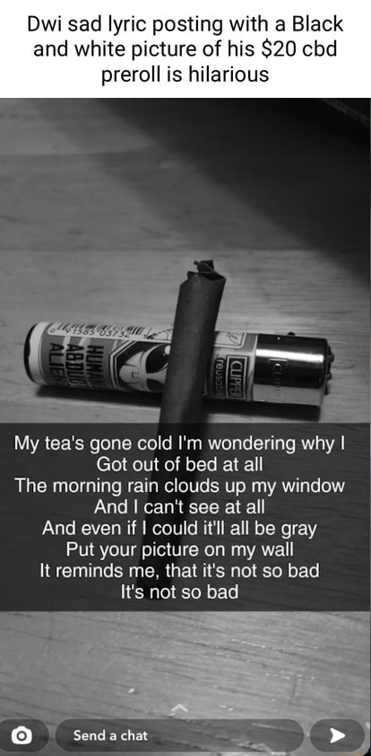 Dwi sad lyric posting with a Black and white picture of his $20 cbd - I Can't See At All Even If I Could