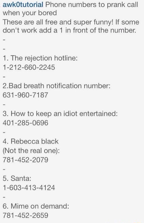 Funny Numbers To Prank Call