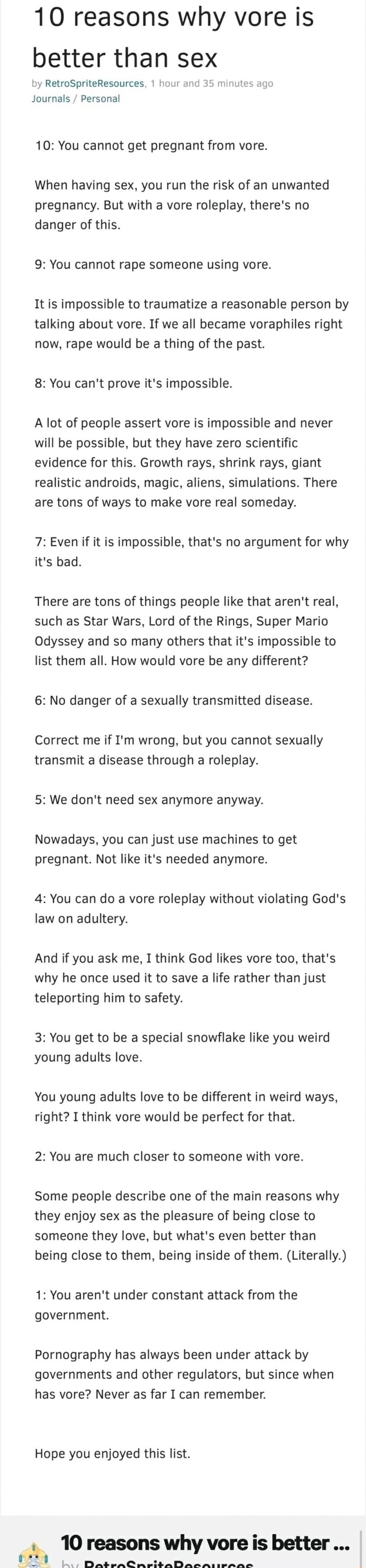 10 reasons why vore is better than sex by RetroSpriteResources. 1 how