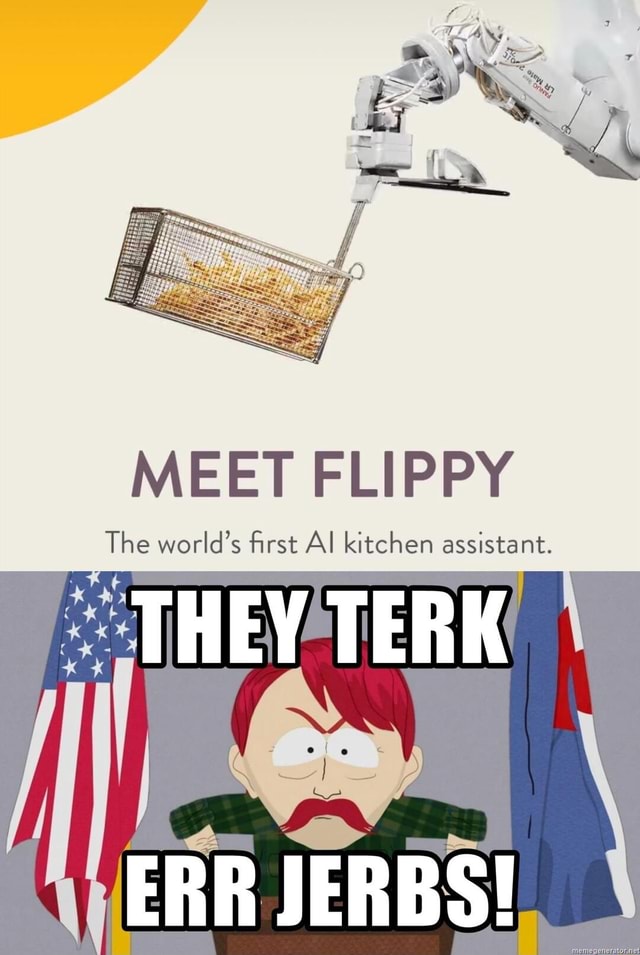 MEET FLIPPY The world's first Al kitchen assistant. THEY TERK ERR JERBS ...