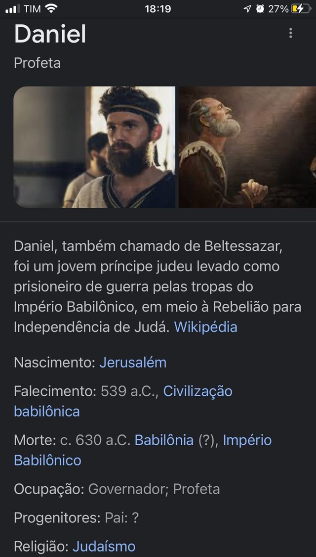 TIM Daniel Profeta Daniel, também chamado de Beltessazar, foi um jovem príncipe judeu levado TIM Daniel Profeta Daniel, também chamado de Beltessazar, foi um jovem príncipe judeu levado