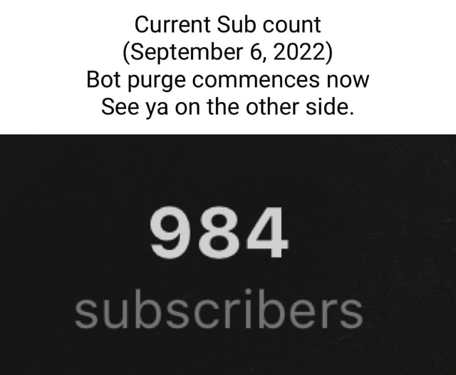 Current Sub Count September 6 2022 Bot Purge Commences Now See Ya On current-sub-count-september-6-2022-bot-purge-commences-now-see-ya-on