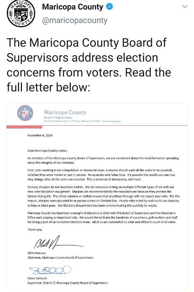 Maricopa County The Maricopa County Board of Supervisors address election concerns from voters