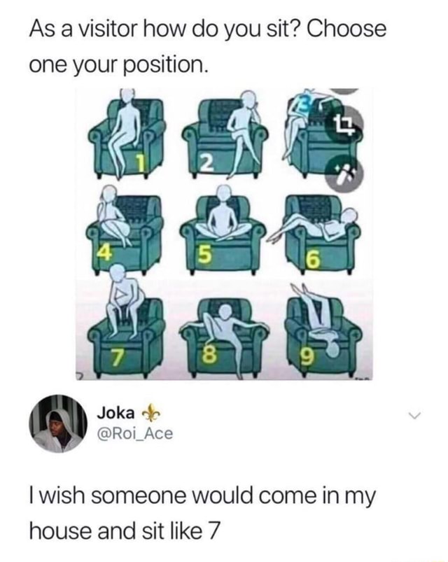 As a visitor how do you sit? Choose one your position. IWish someone ...