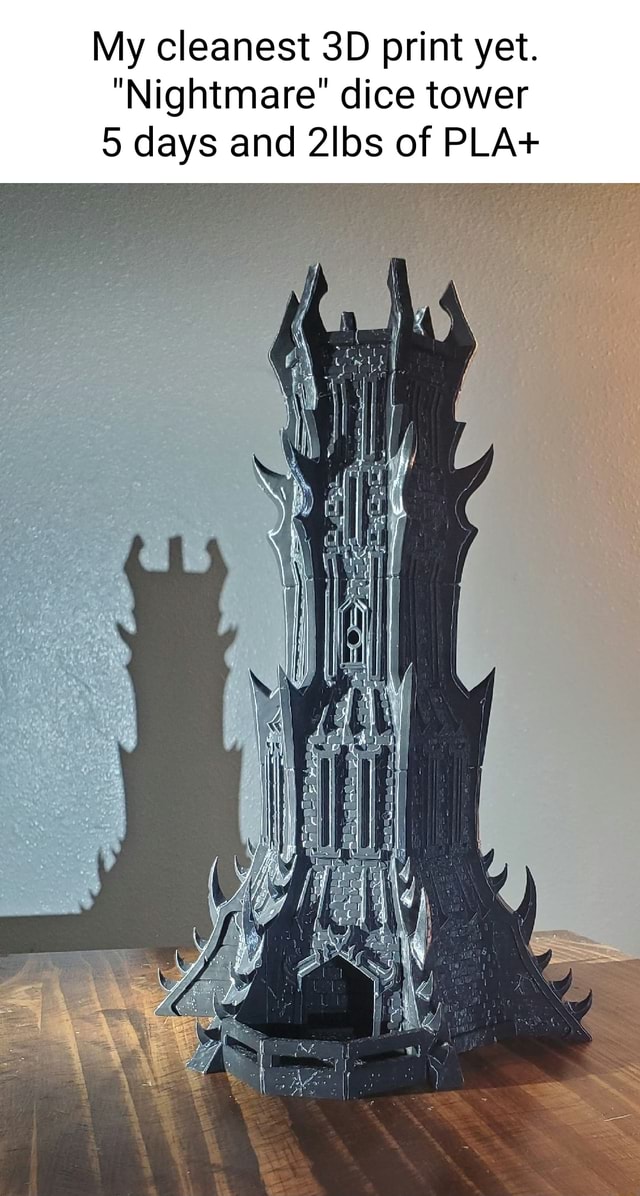 My cleanest print yet. "Nightmare" dice tower 5 days and 2lbs of PLA+ iFunny