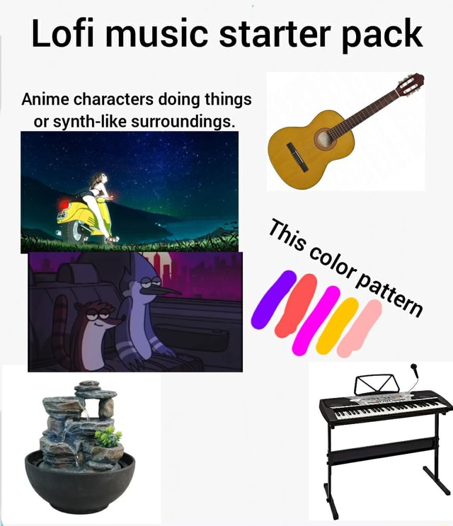 Lofi music starter pack Anime characters doing things or synth-like ...