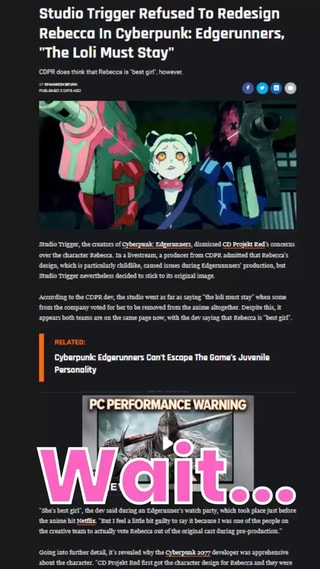 Studio Trigger resisted calls to remove loli character Rebecca from  Cyberpunk: Edgerunners - Niche Gamer