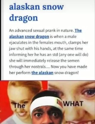 Alaskan Snow Dragon An Advanced Sexual Prank In Nature The Alaskan Snow Dragon Is When A Male Ejaculates In The Females Mouth Clamps Her Jaw Shut With His Hands At The Same