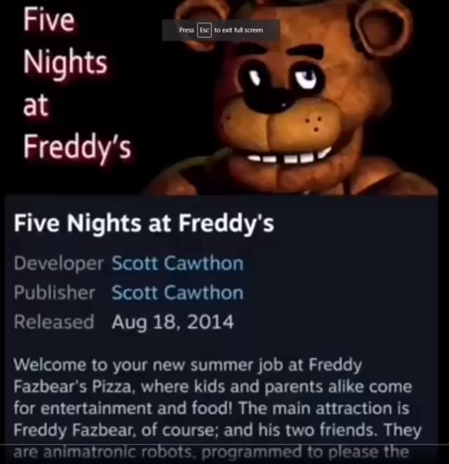 Five Nights at Freddy's Five Nights at Freddy's Developer Scott Cawthon ...